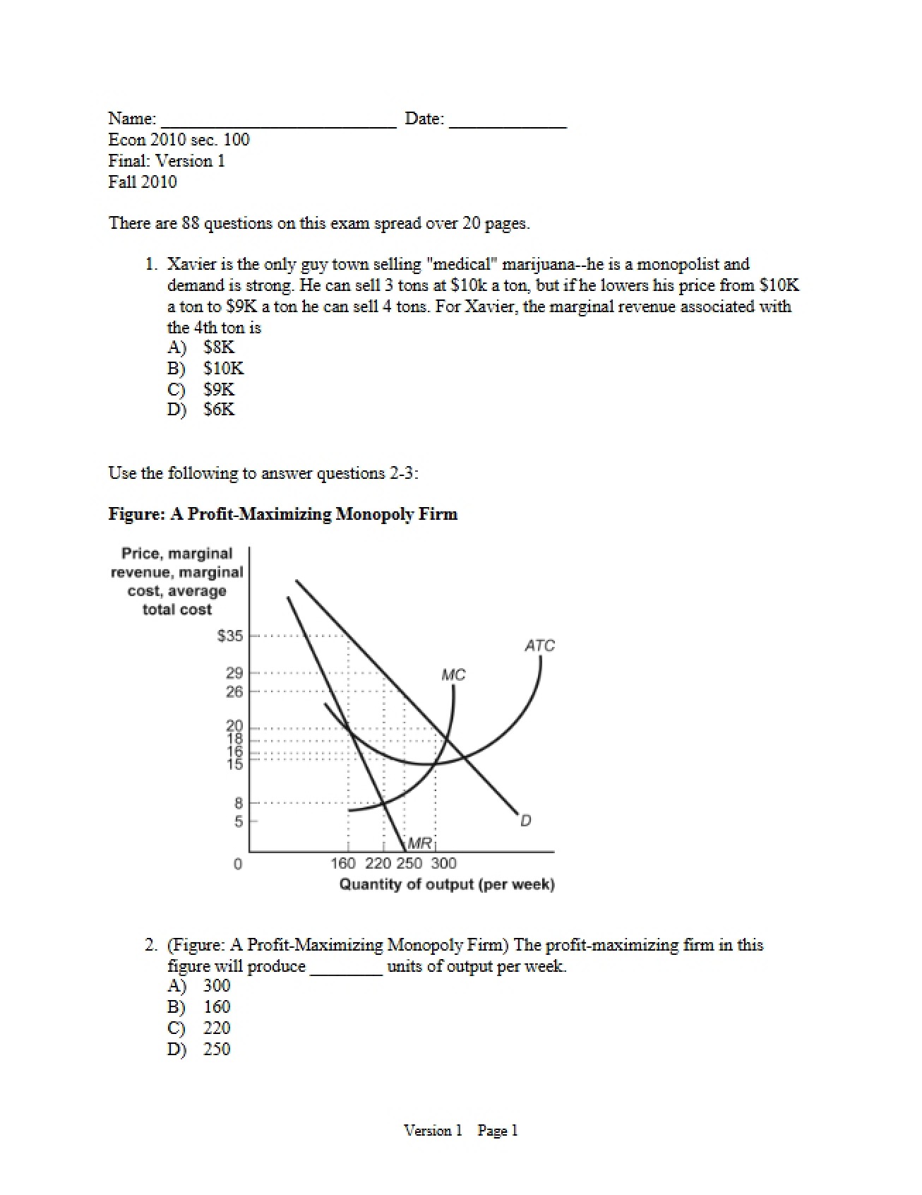 Final Exam - Version One