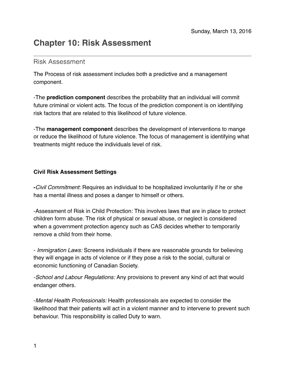 Risk Assessment - Chapter 10