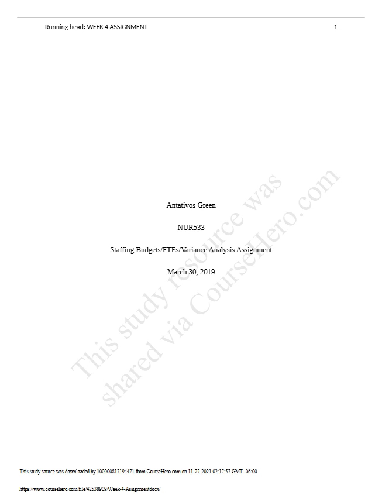 Week Four Assignment Running Head