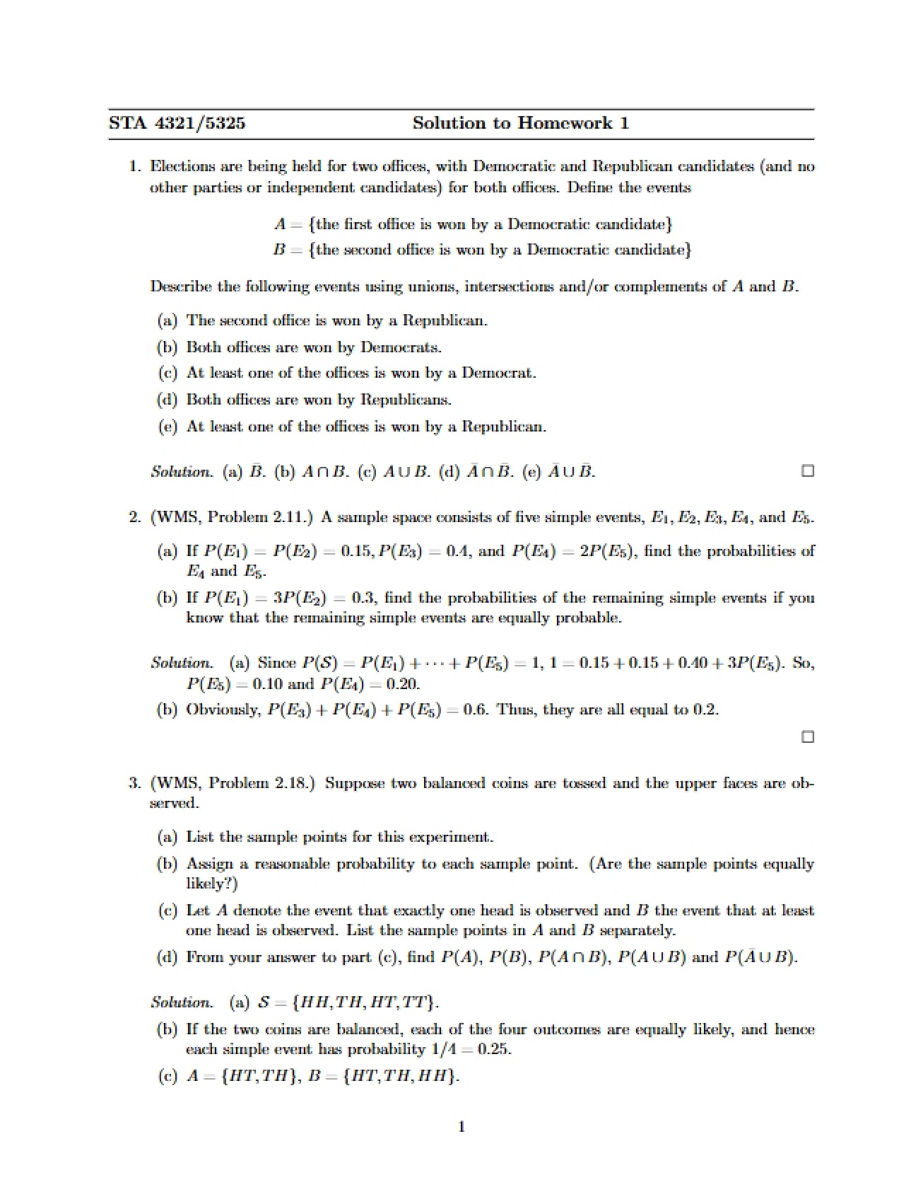 Homework One Solutions
