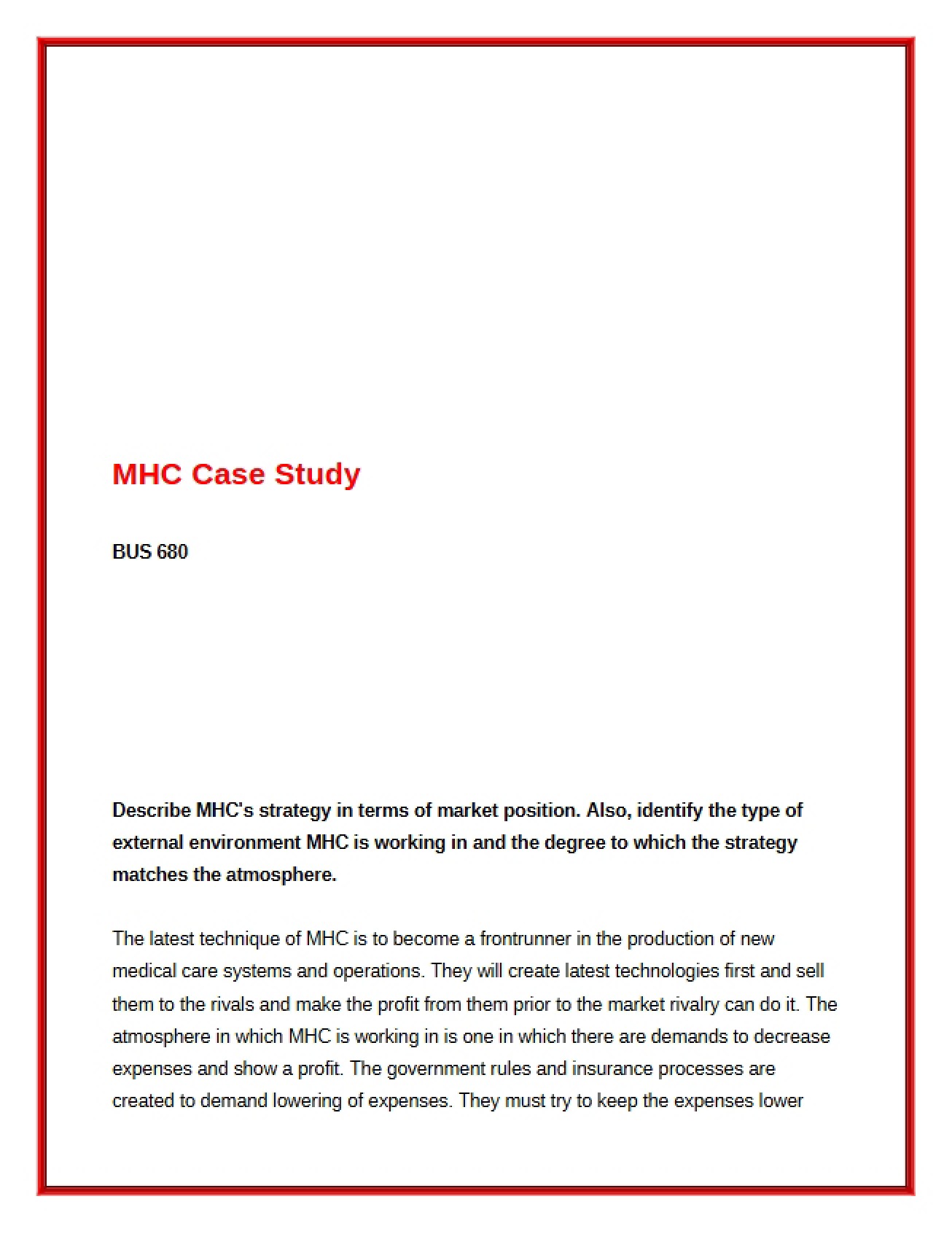 Case Study of MHC