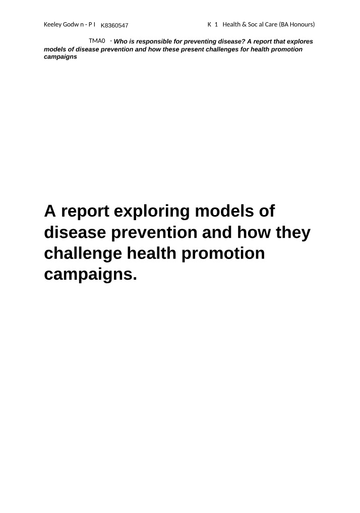 Who is Responsible for Preventing Disease - TMA04