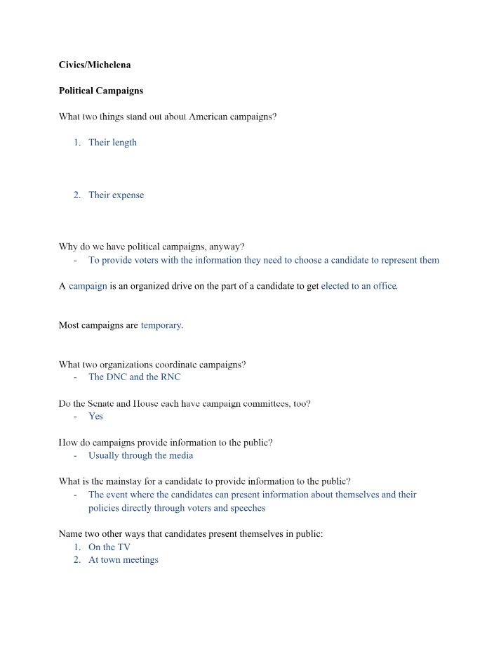 Political Campaigns in Civics