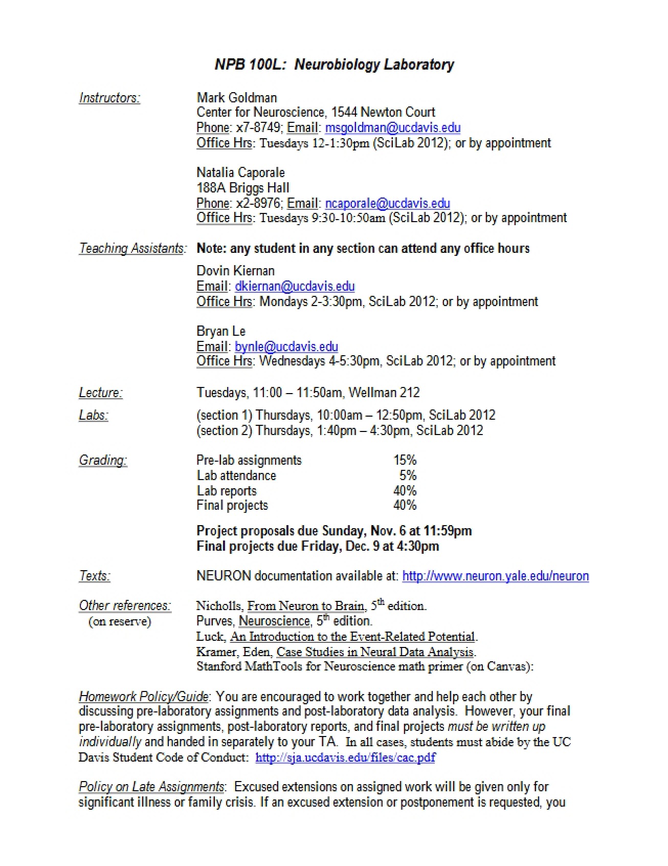 Syllabus for Neurobiology
