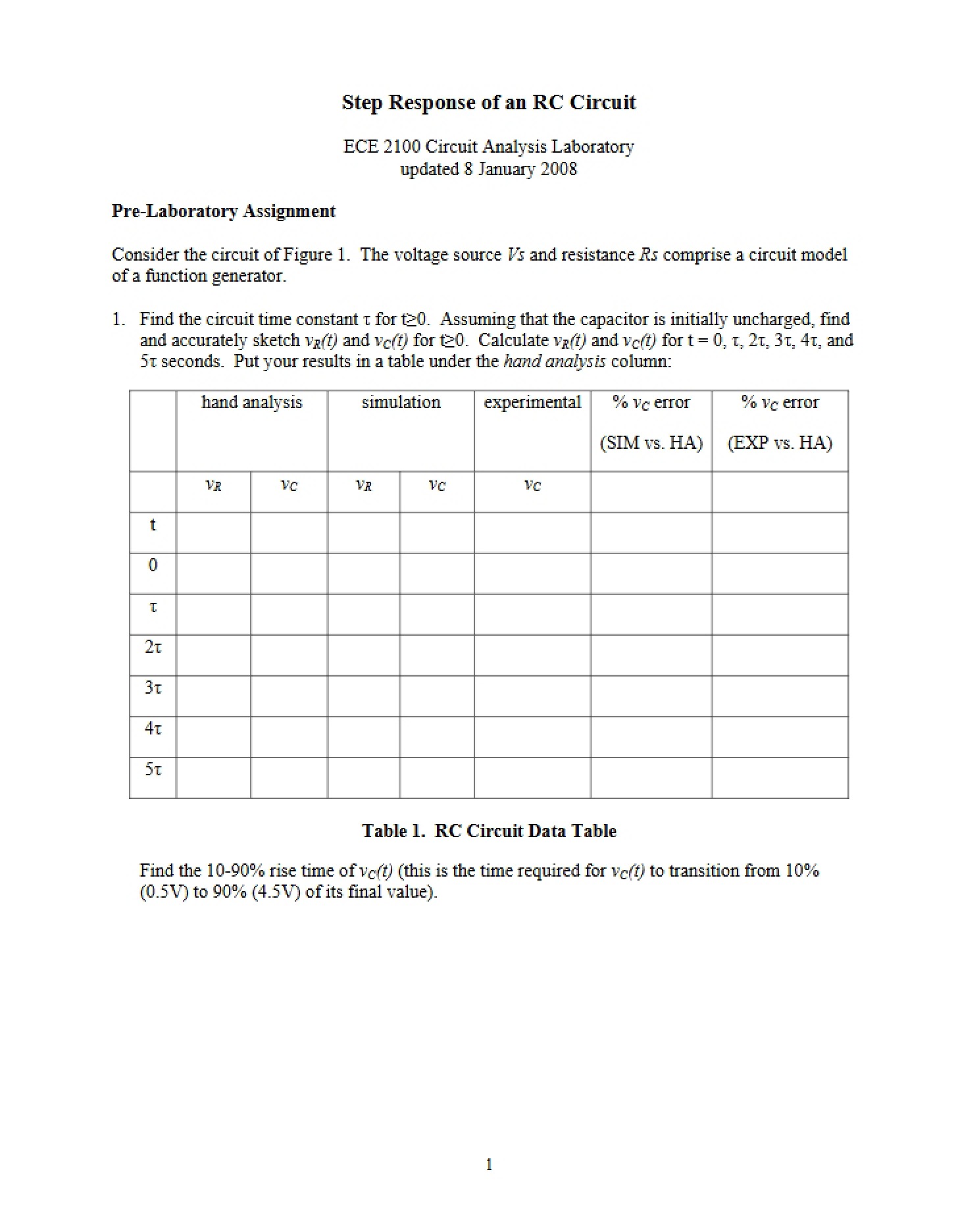 RC Circuit Step Response