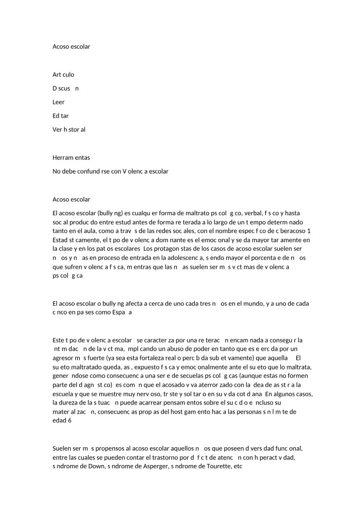 El Acoso Escolar