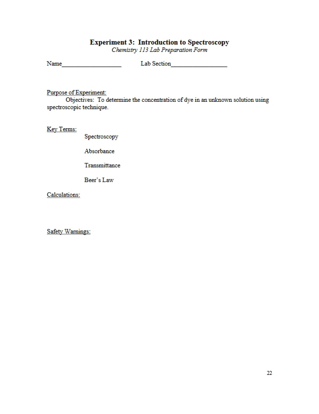 Lab Preparation Form (Chem 113)