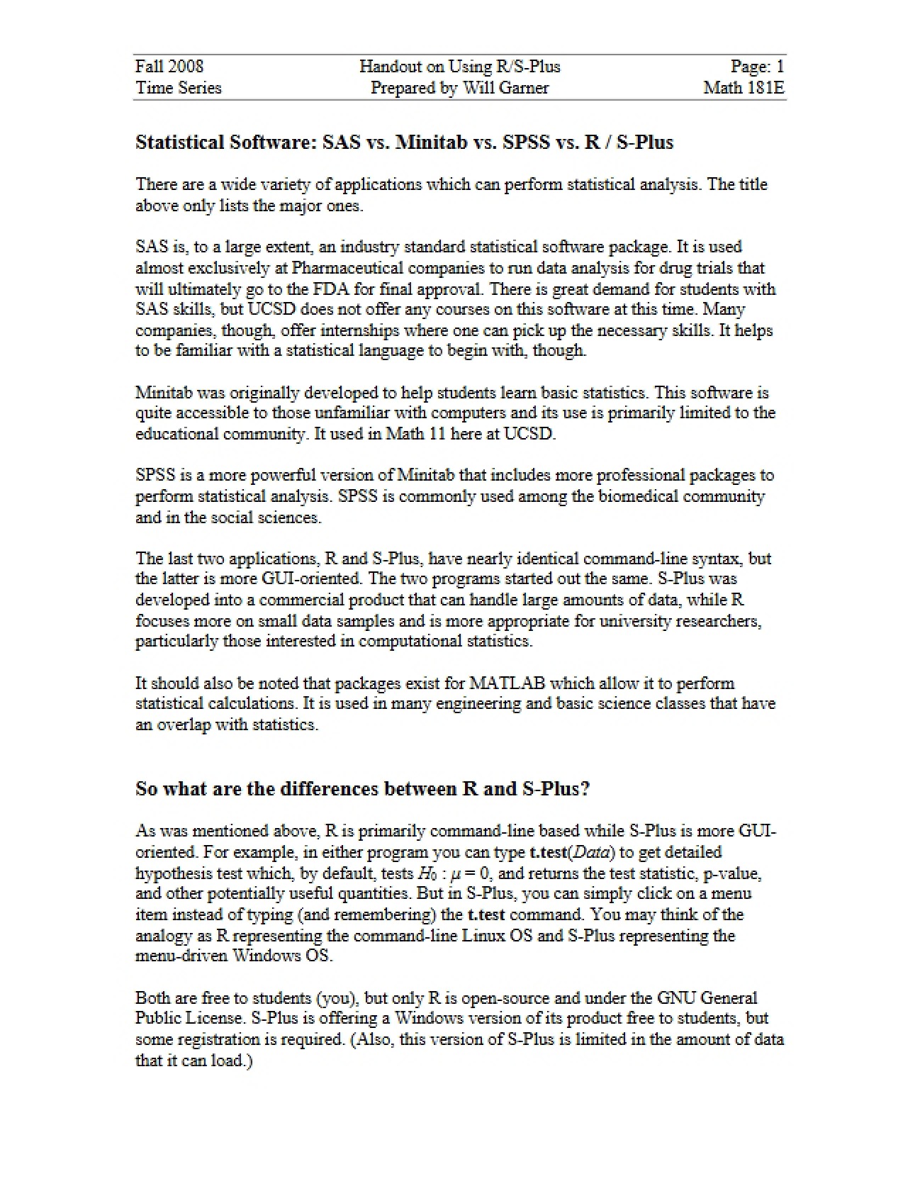 Time Series Analysis Statistical Software Guide
