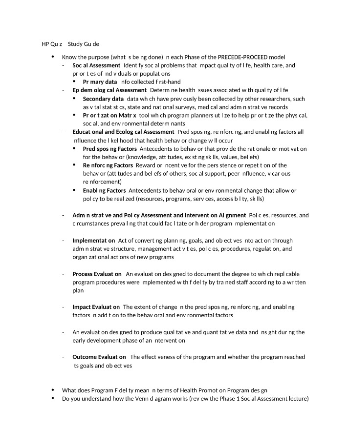 Study Guide for Quiz 9