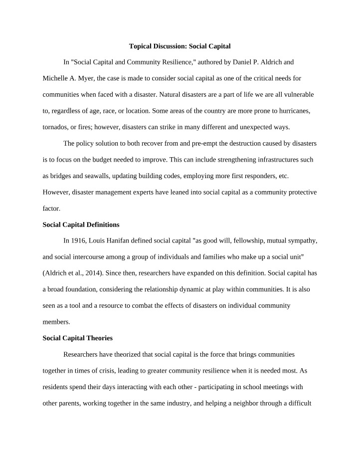 Social Capital for Community Resilience