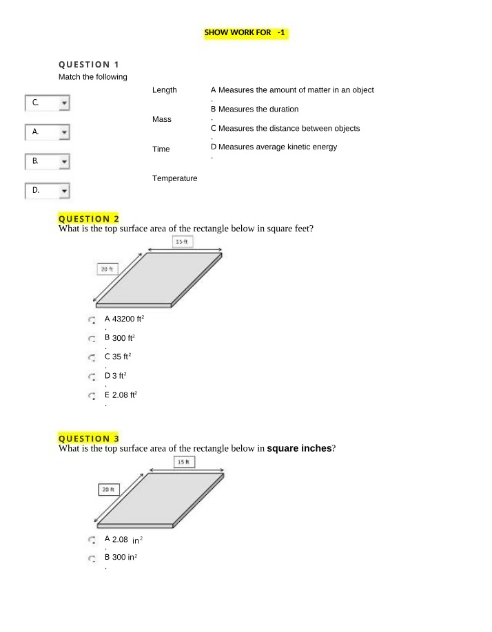 Measurement and Calculation Practice - Length, Mass, and Time