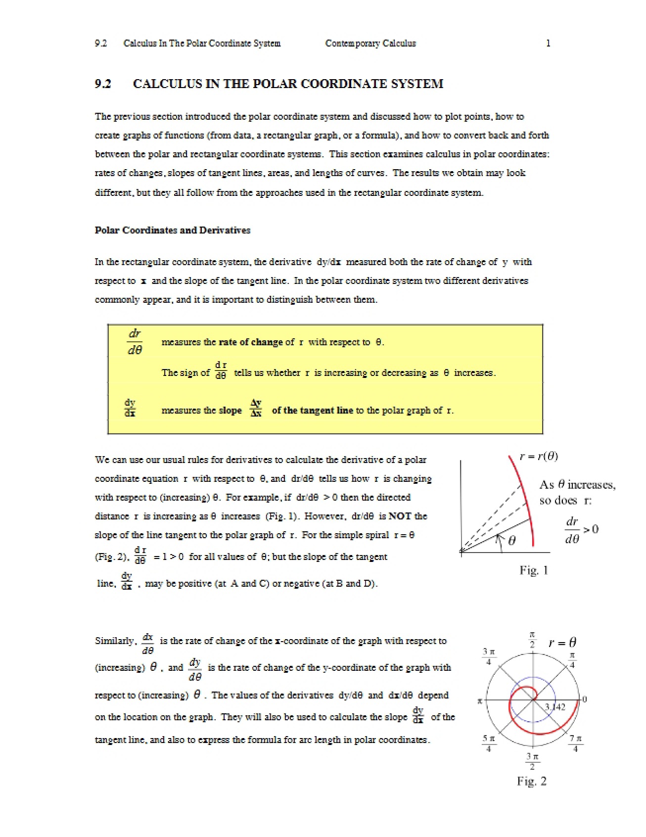 Polar Coordinate Calculus