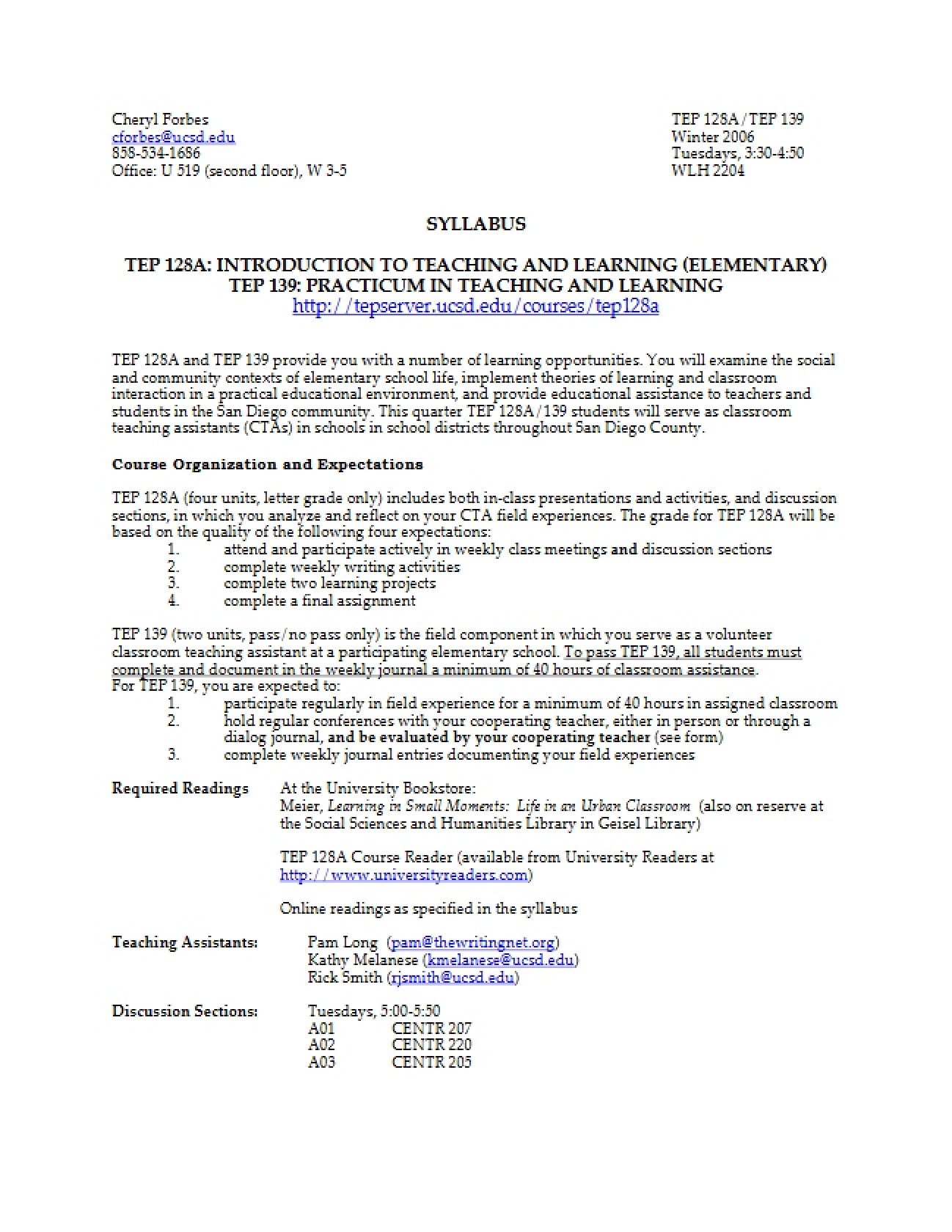 Teaching and Learning (Elementary) Curriculum