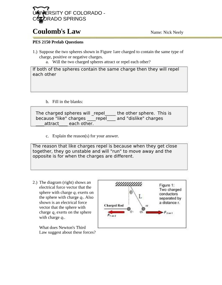 Prelab for Electrical Forces and Coulomb's Law
