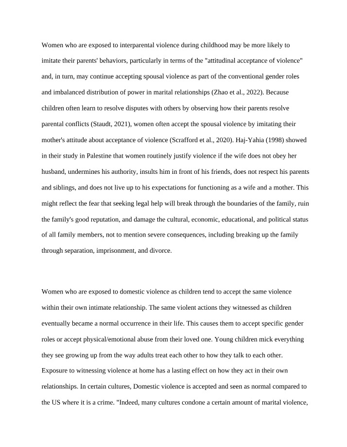 Women's Exposure to Interparental Violence in Childhood