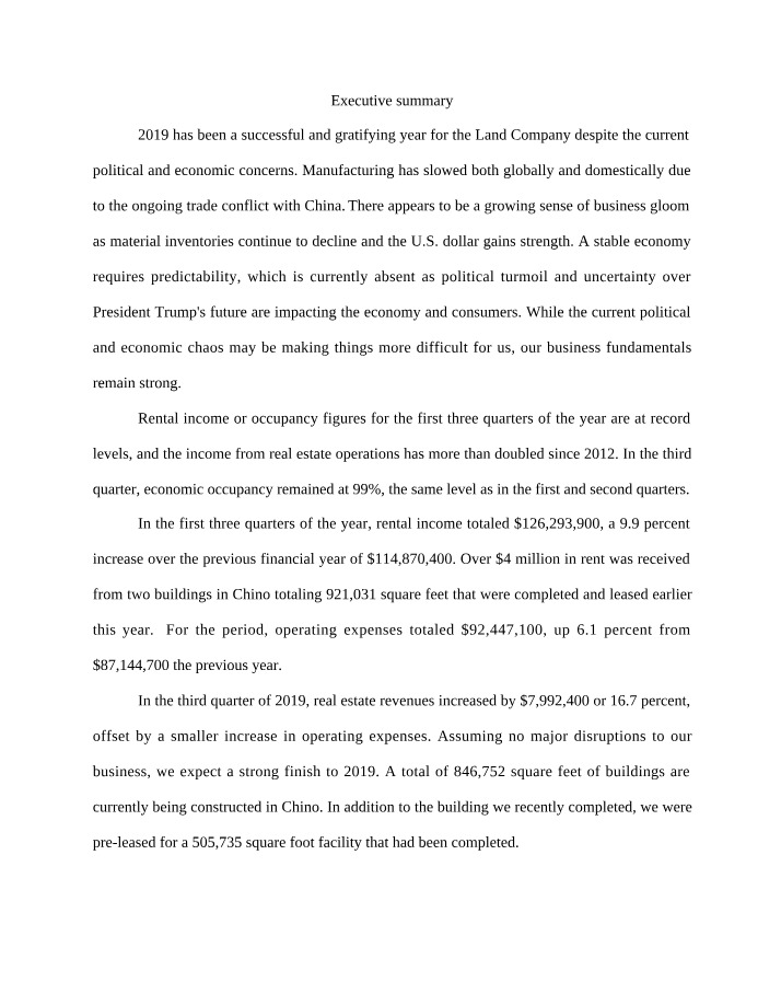 Record Rental Income Levels and Business Fundamentals