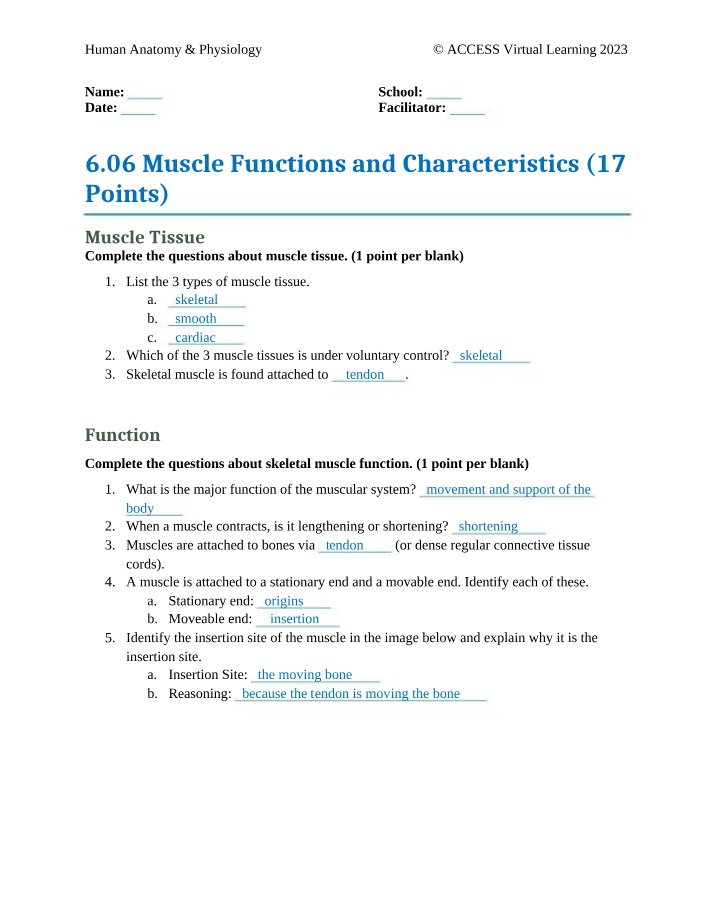 Muscle Functions and Characteristics 6.06
