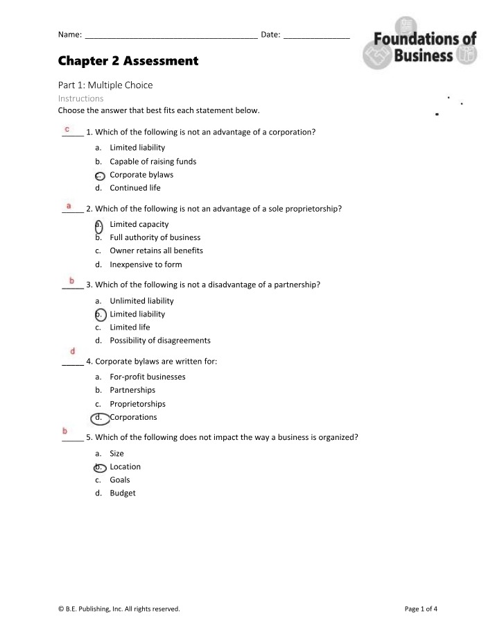 Assessment for Chapter 2