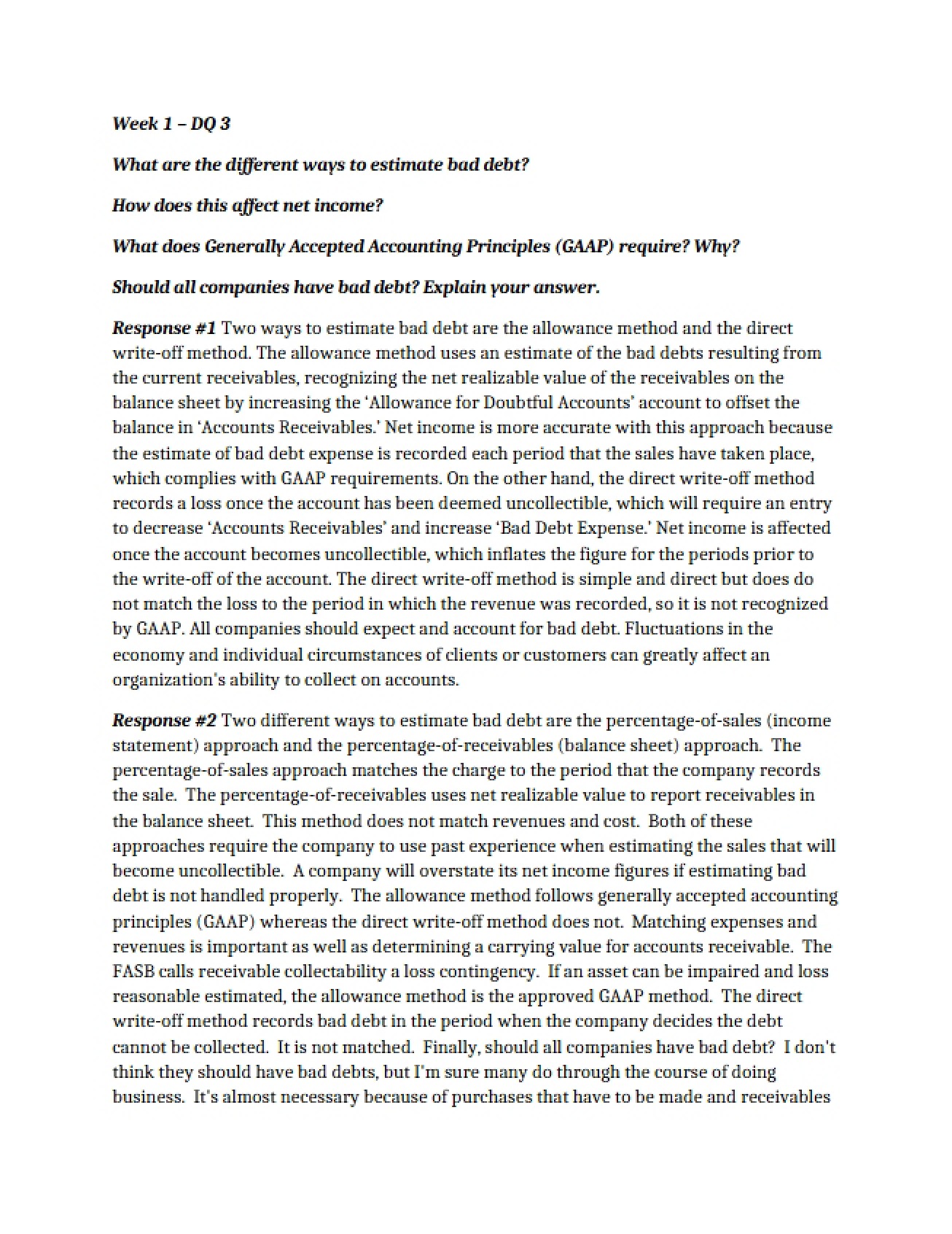 Estimation Methods for Bad Debt