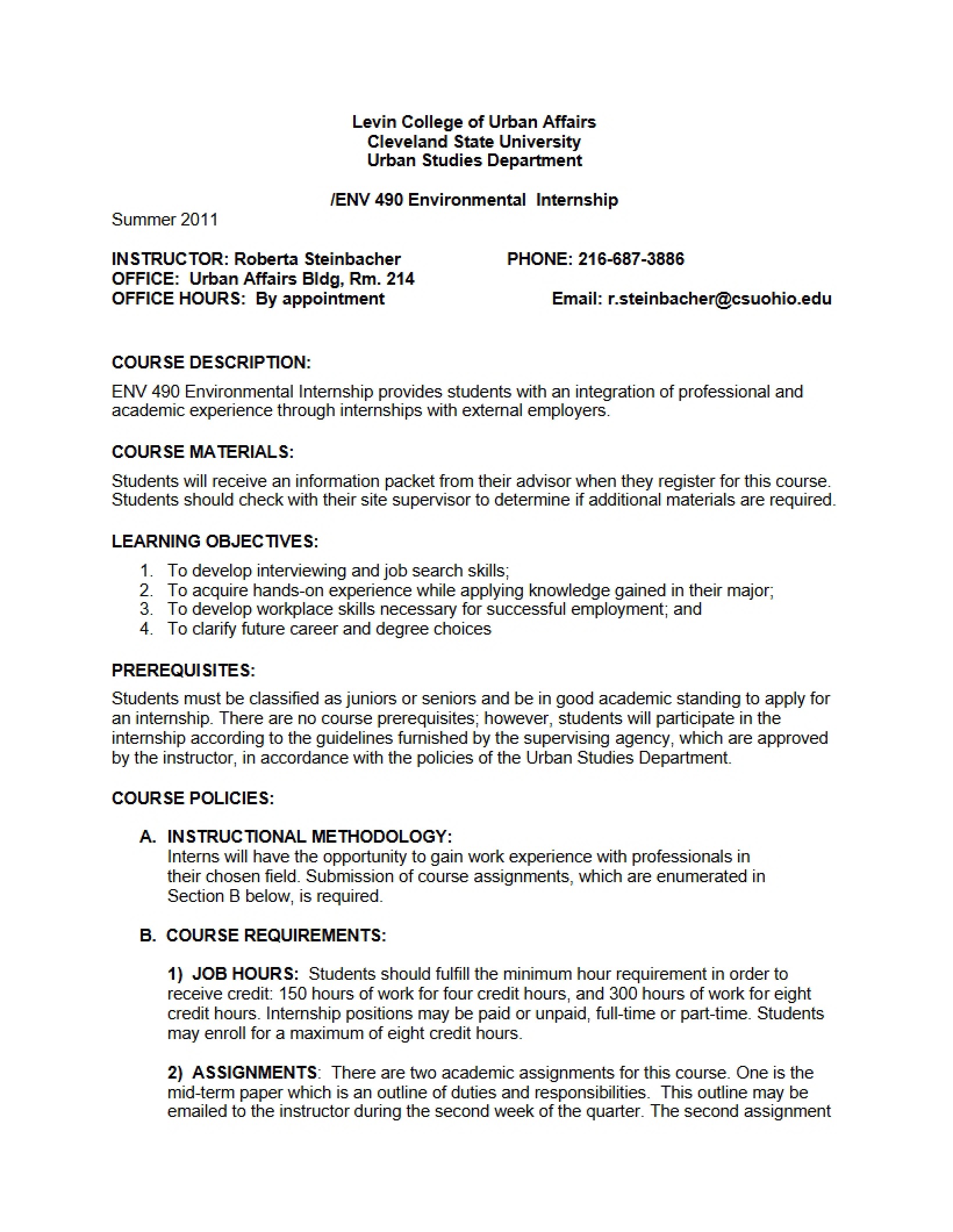 Urban Internship Class Guide