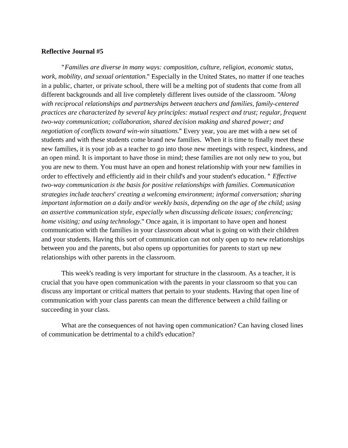 Reflective Journal Five