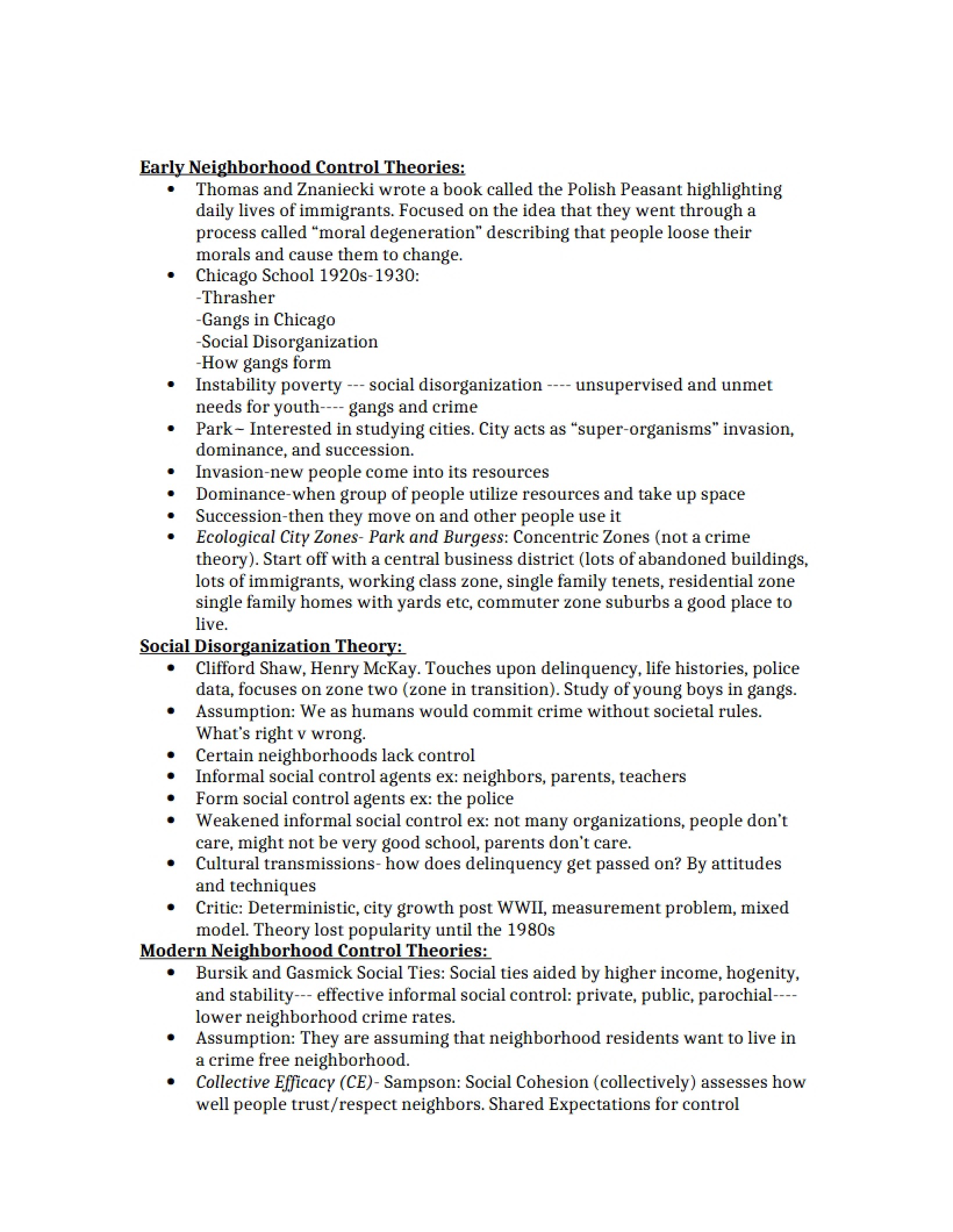 Neighborhood Control Early Theories