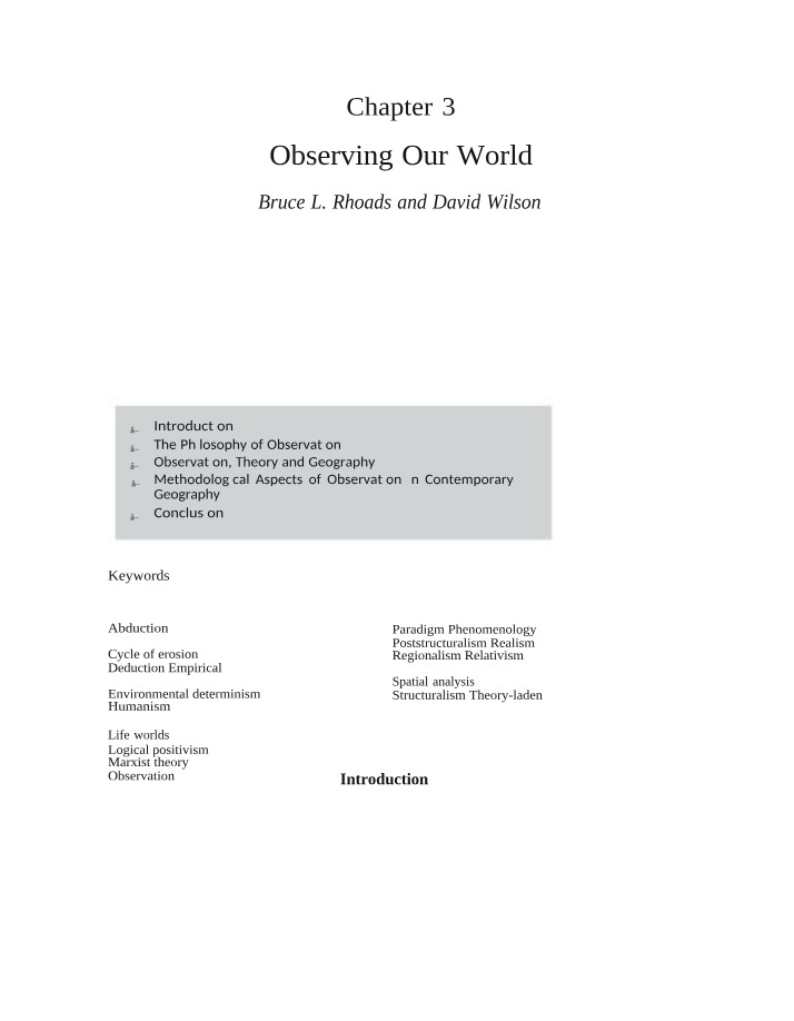 Philosophy of Observation in Geography - Observing Our World