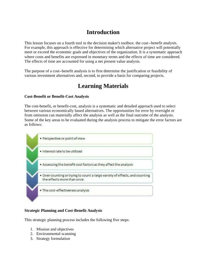 Cost Benefit Analysis - Unit 4 Intellipath Notes