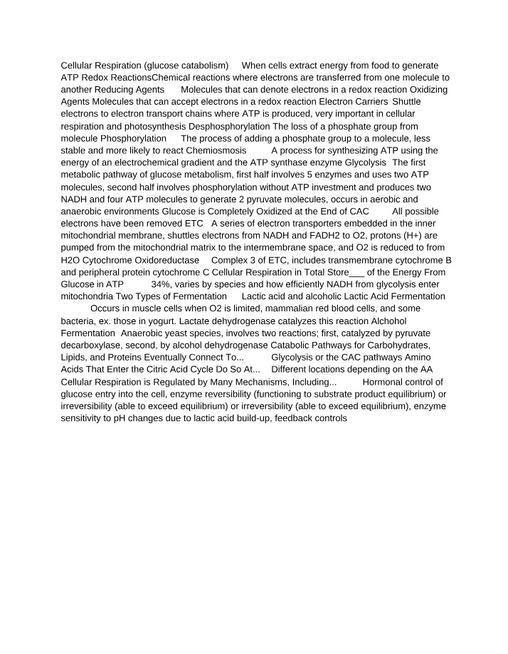 Cellular Respiration, Energy Extraction, and ATP