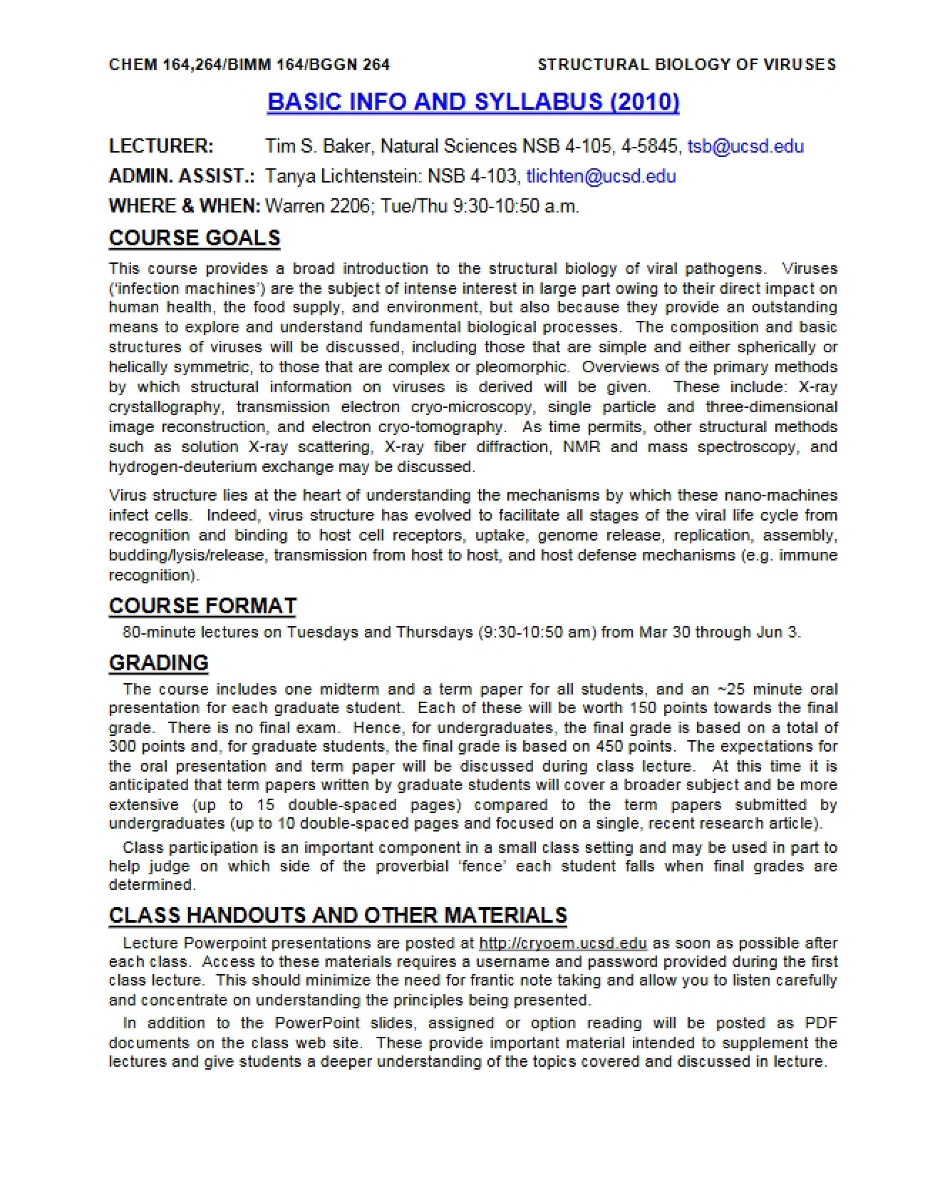Virus Structural Biology Syllabus