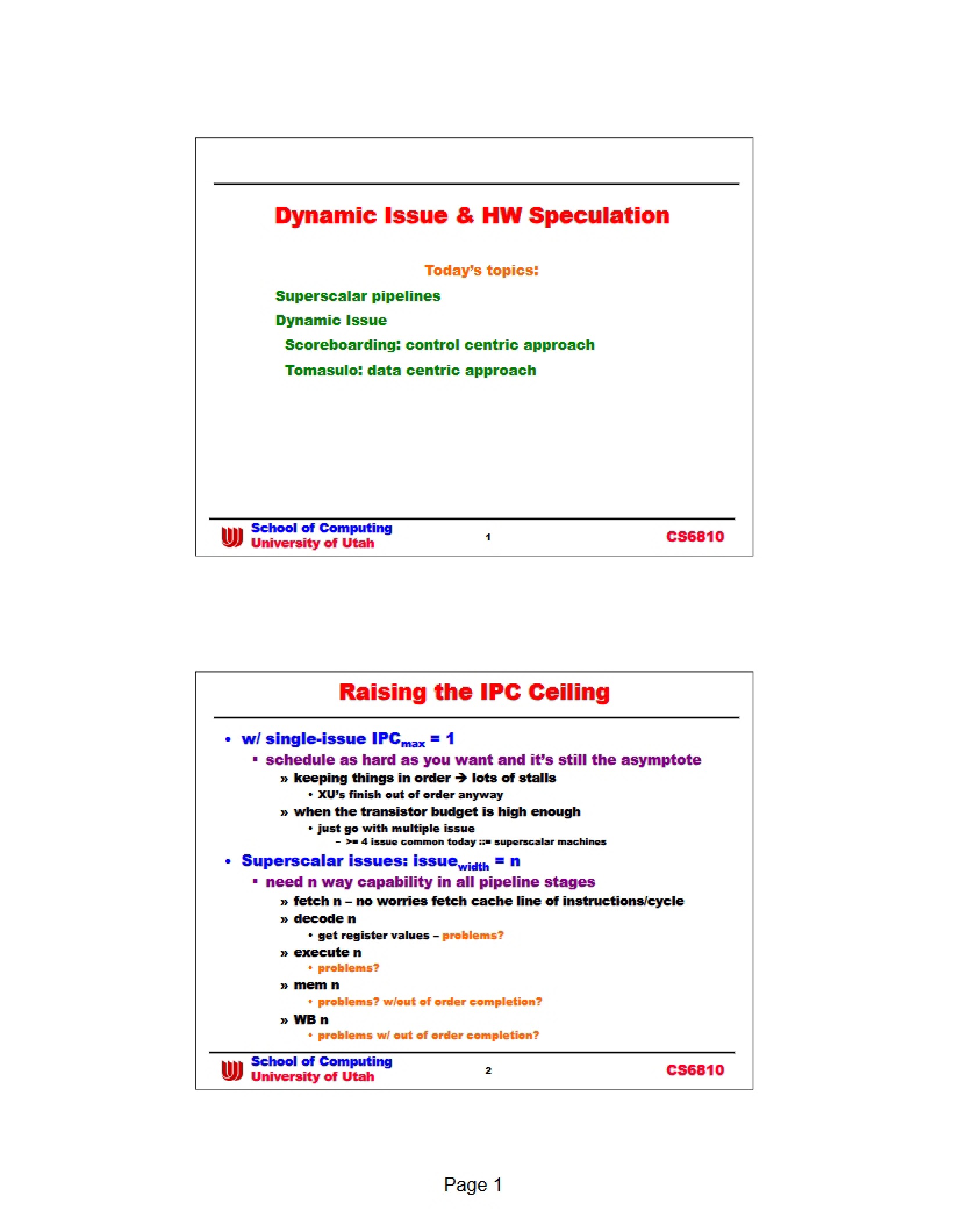 Speculation in Hardware and Dynamic Issuing
