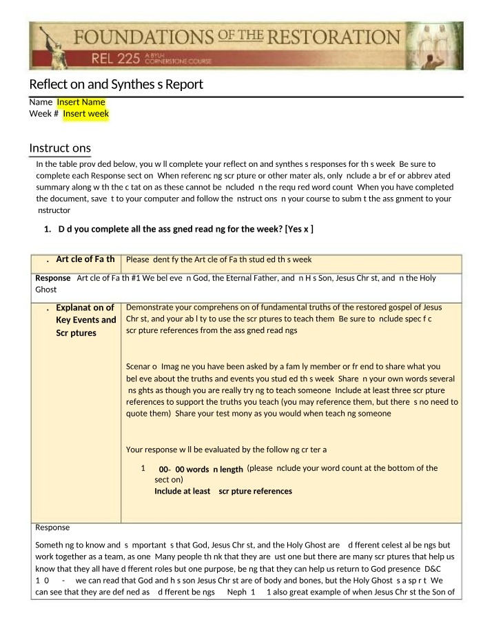 Reflection and Synthesis Report H