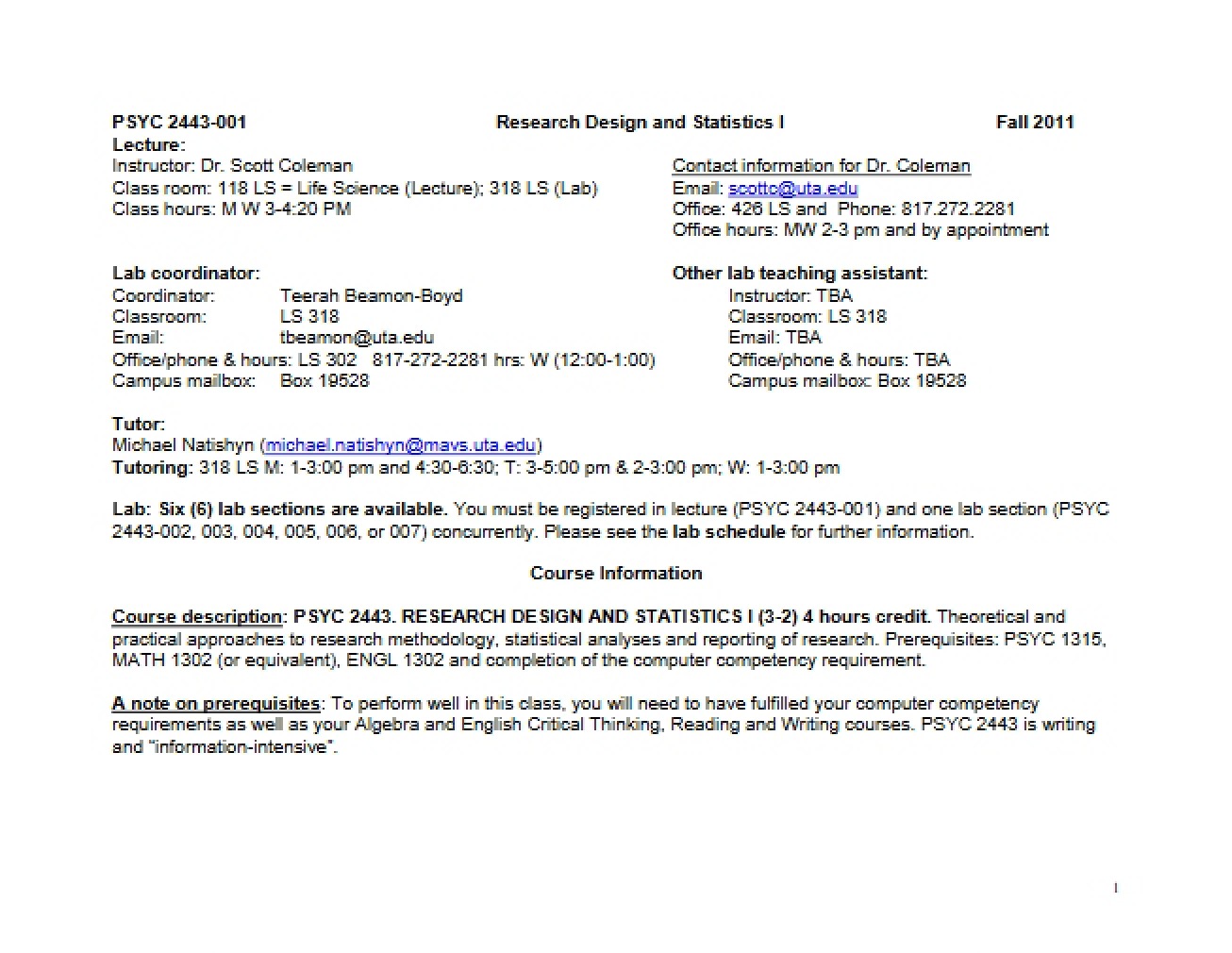 Syllabus Statistics and Research Design I