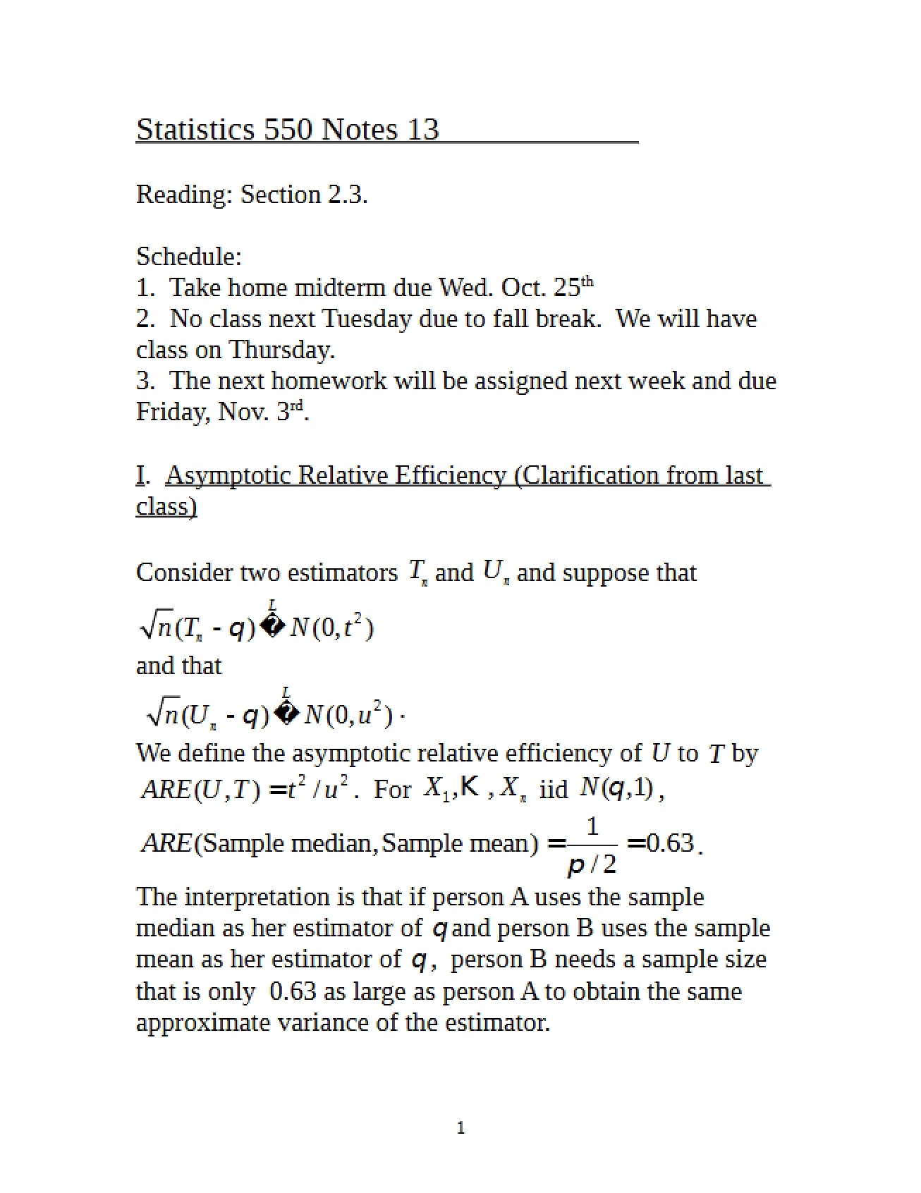 Lecture Notes Thirteen