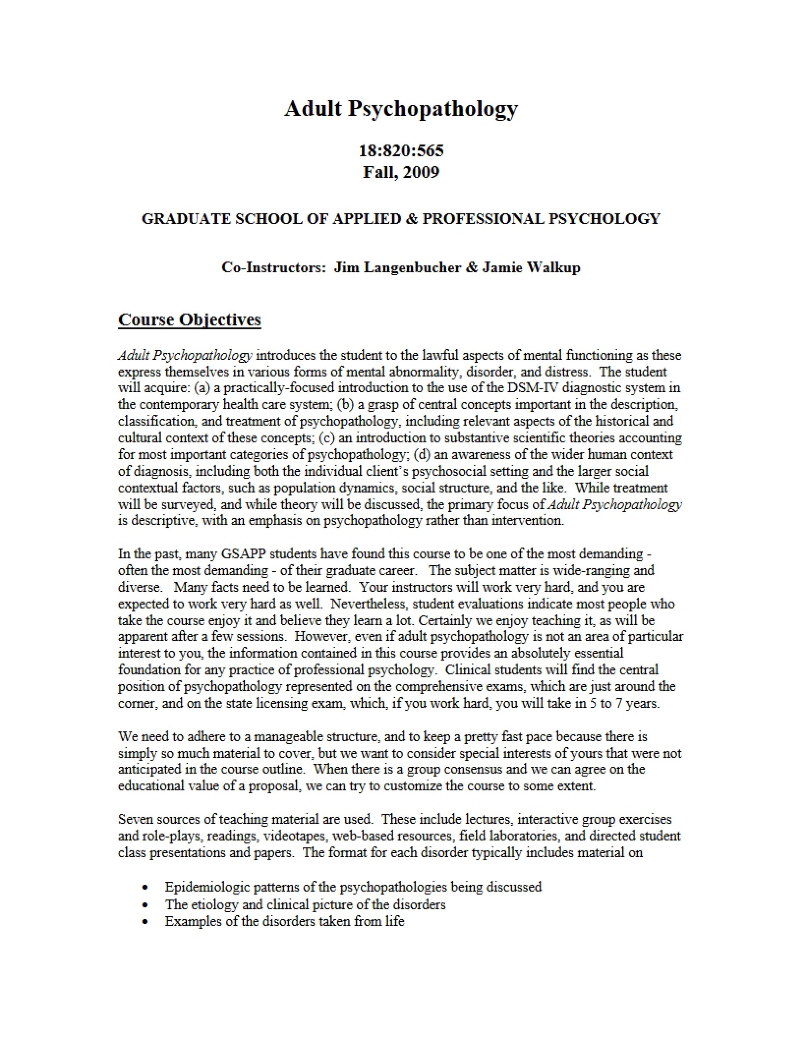 Psychopathology in Adults