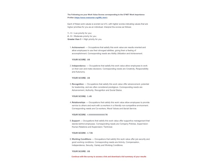 Work Values and Priorities - A Summary of Results