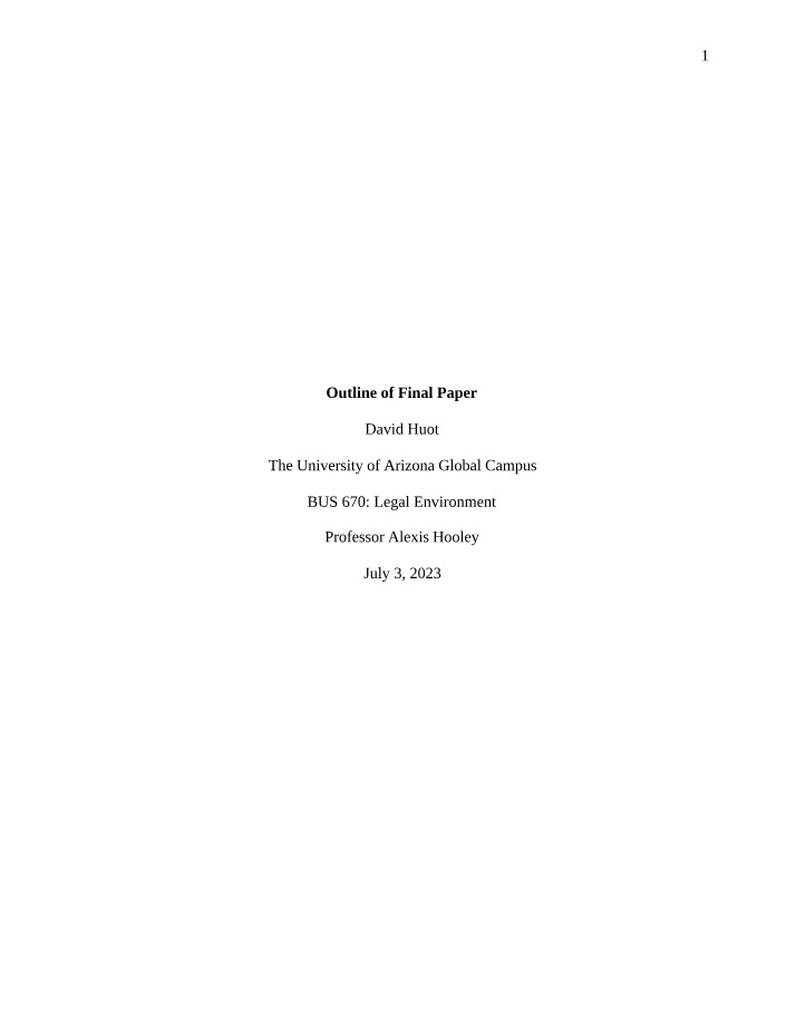 BUS600 Final Paper Outline
