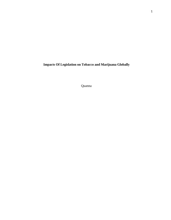 Tobacco and Marijuana Legislation - Global Impacts