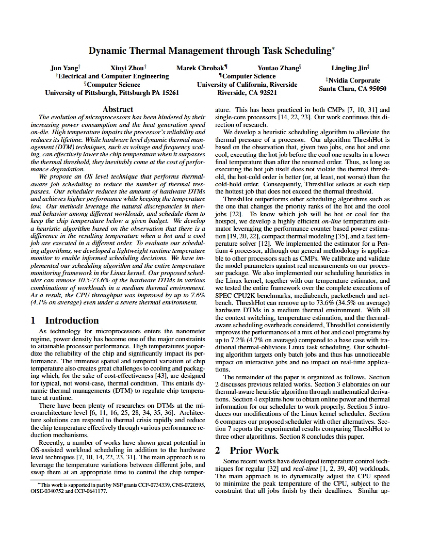 Task Scheduling for Dynamic Thermal Management