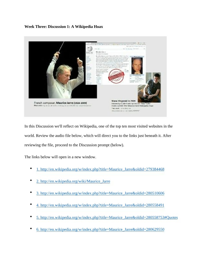 A Wikipedia Hoax - Discussion 1, Week 3