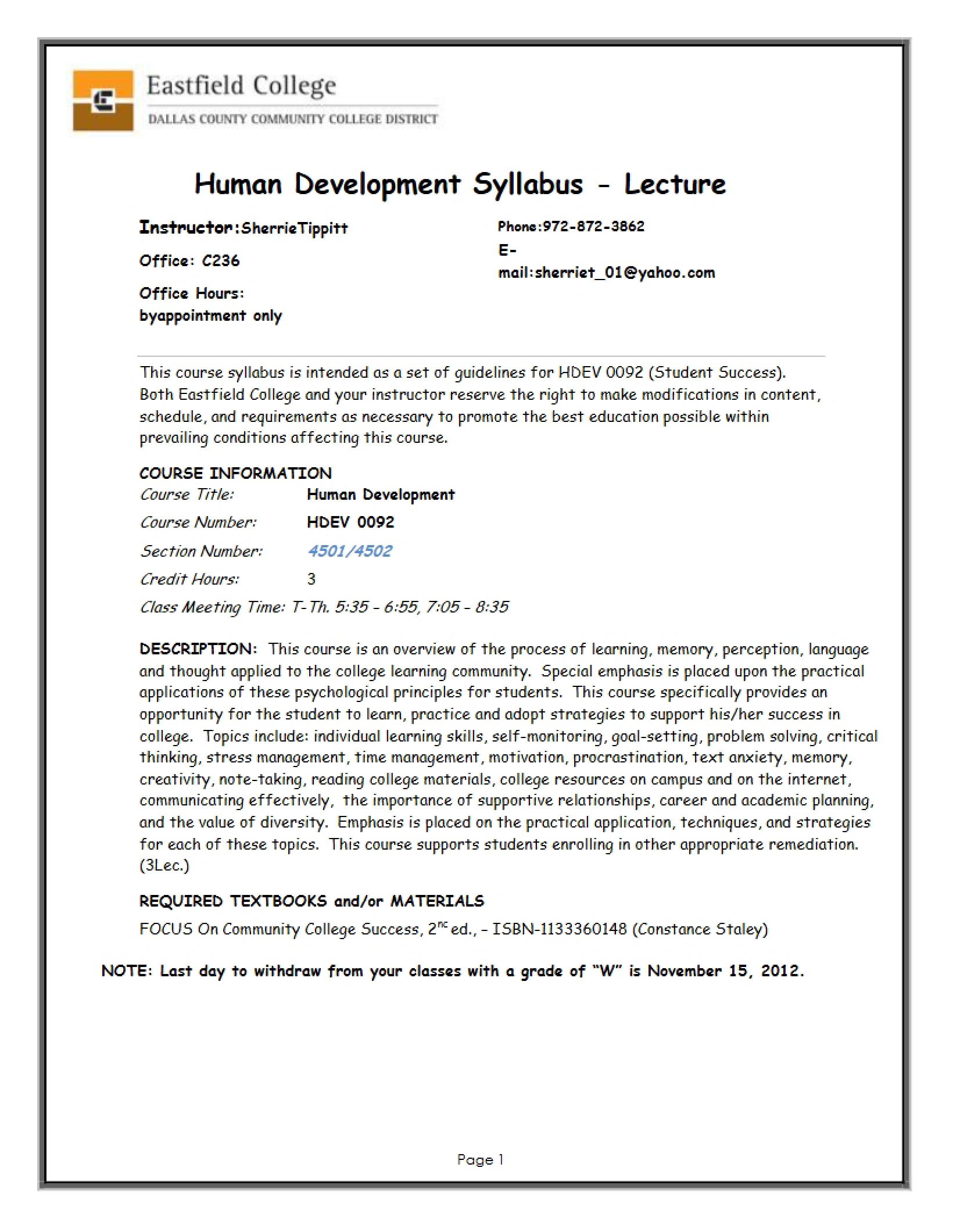 Syllabus - HDEV 0092