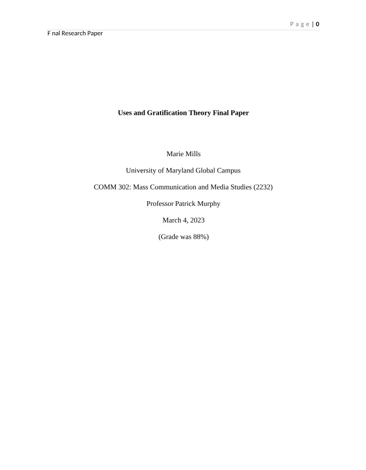 Final Paper on Uses and Gratification Theory