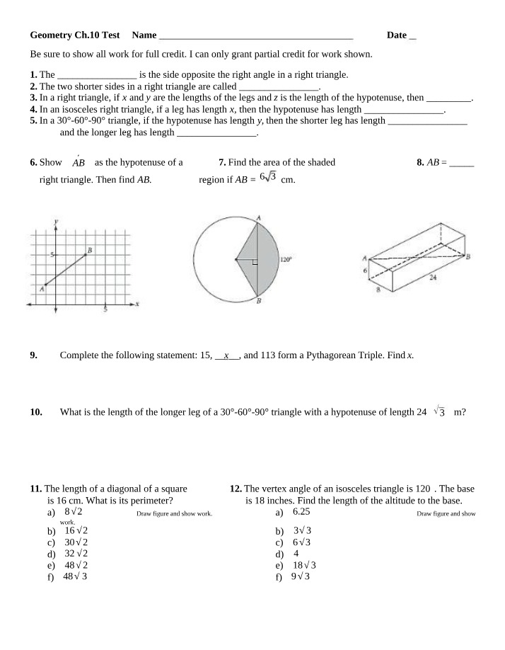 Geometry Chapter 10 Test