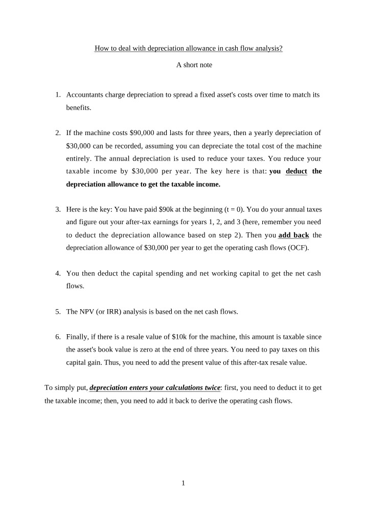 Depreciation Notes - Cash Flow Analysis