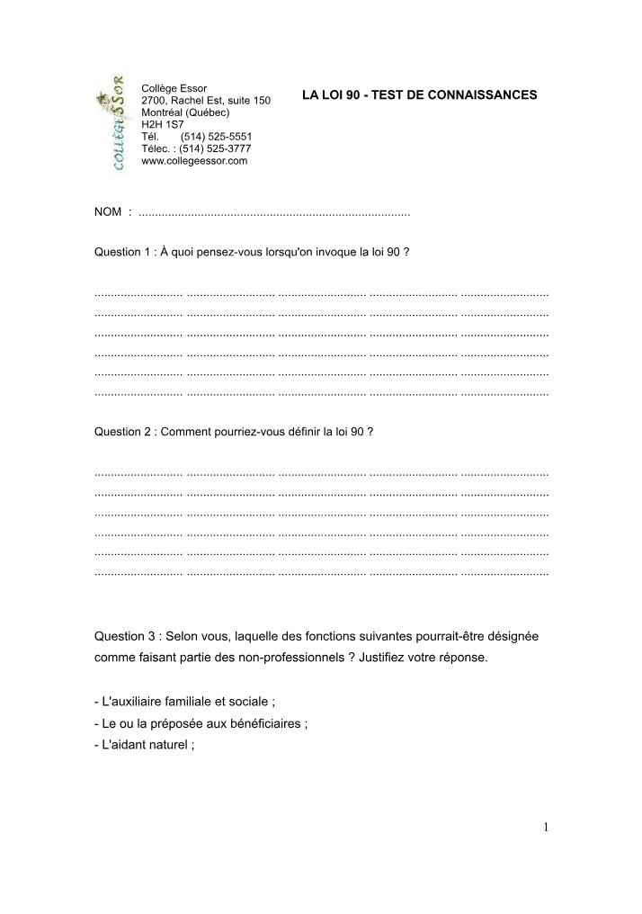 Test de connaissances - Loi 90