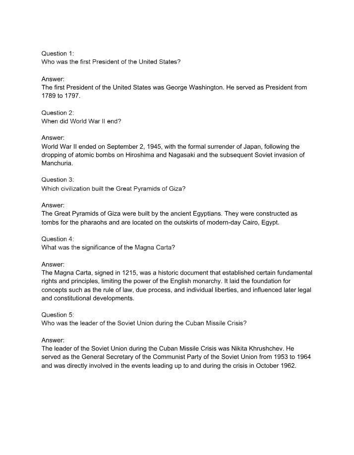 Presidents, Wars, Pyramids, and More - Key Historical Questions