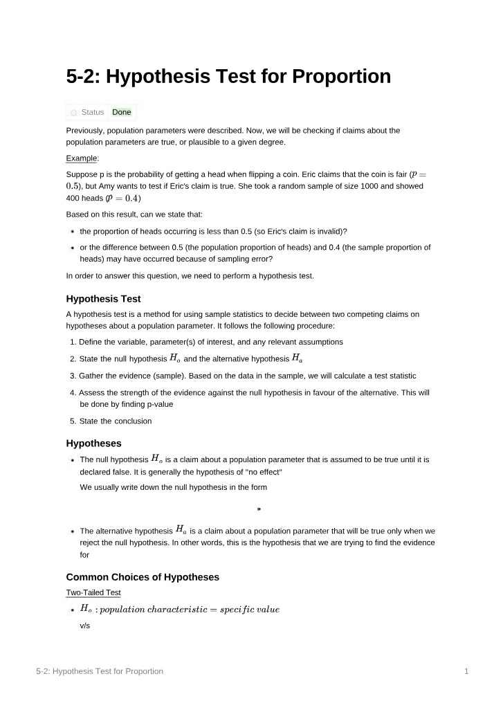 Proportion Hypothesis Testing