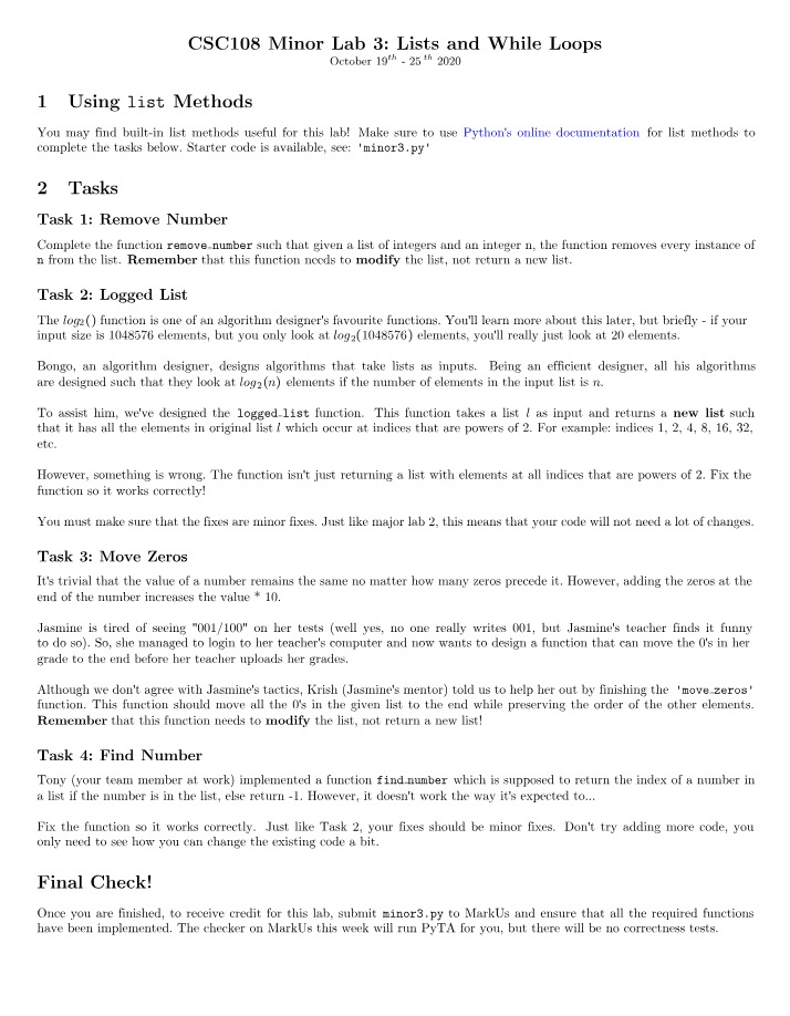 List Methods - Remove Number, Logged List, Move Zeros, Find