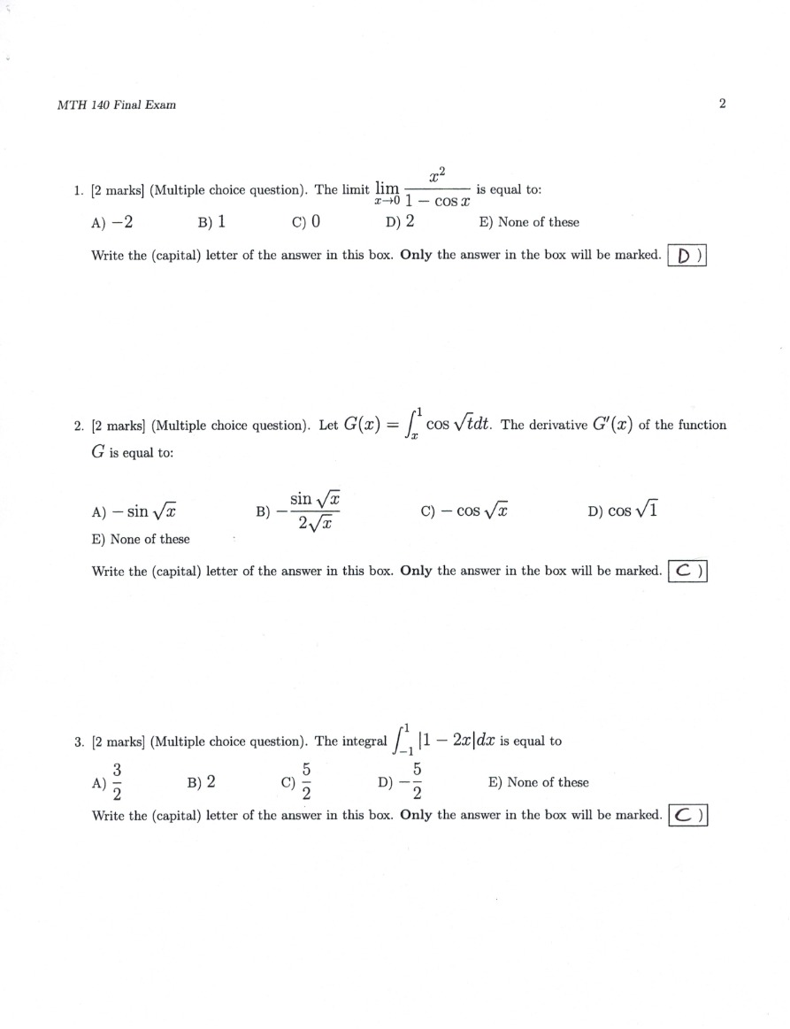 Final Exam for MTH 140
