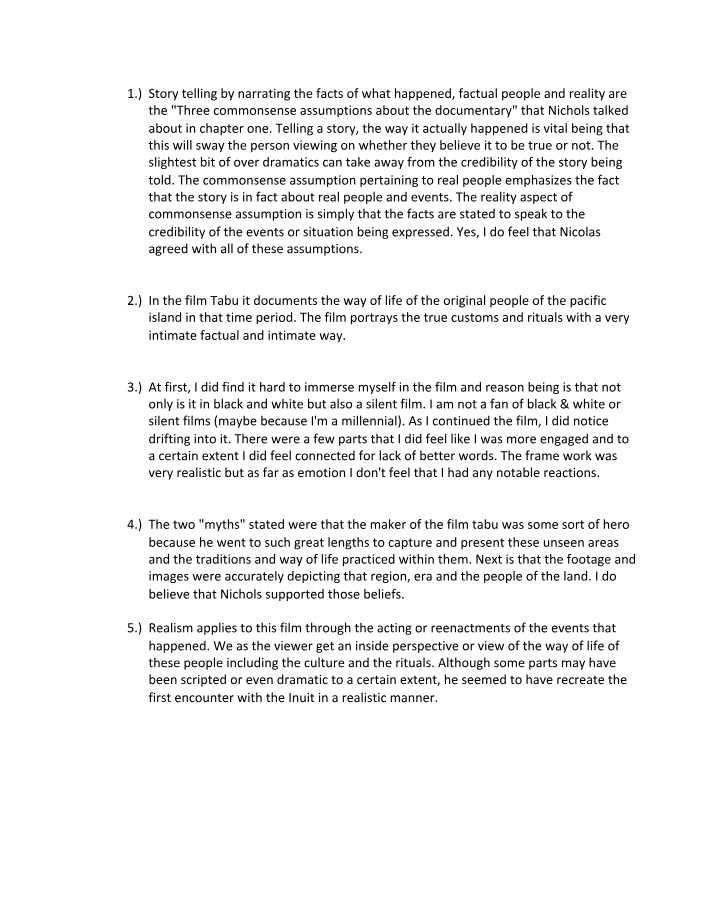 Documentary Assumptions and Realism - Insights